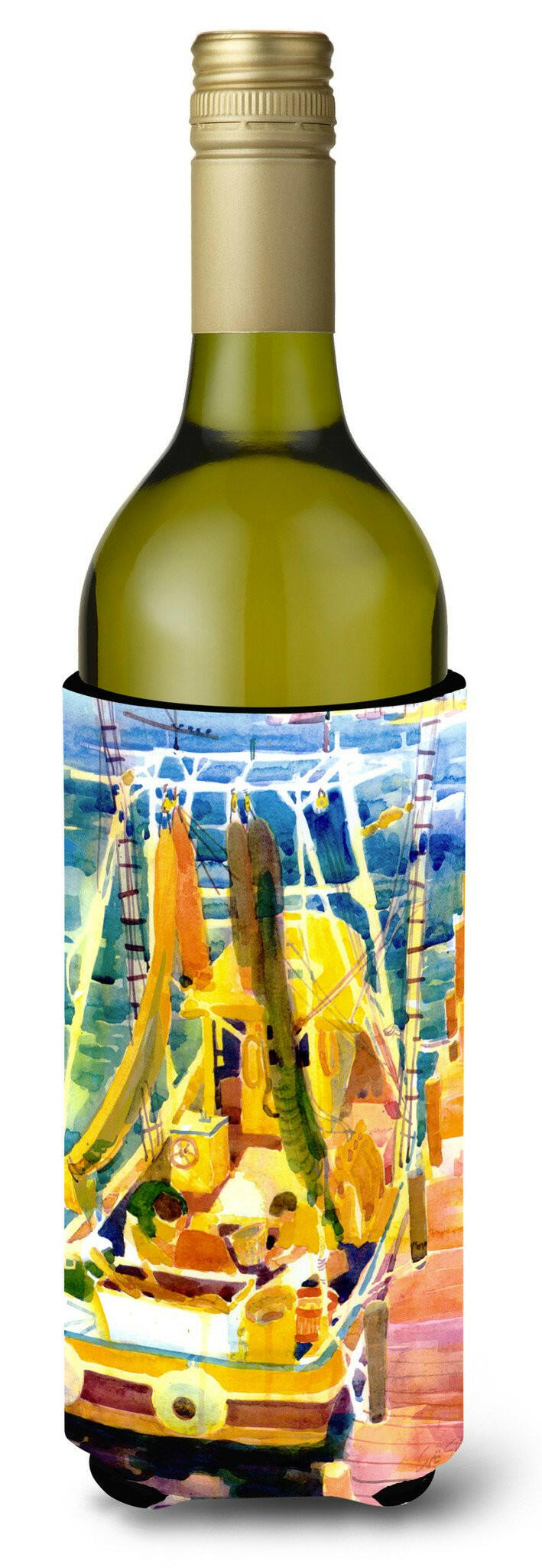 Shrimp Boats Wine Bottle Hugger Gift Sleeve for Standard 750 ml Bottles, Insulated Reusable Also Fits Mini Shot & Pint Bottles