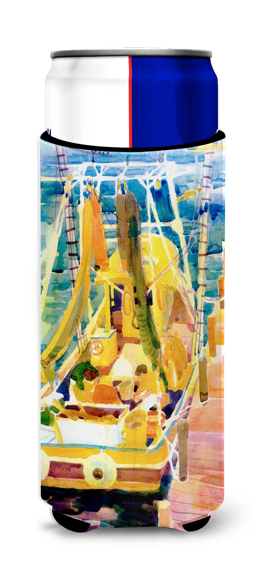 Shrimp Boats Slim Can Hugger , Insulated Foam Hugger for 12 oz Slim Cans, Beer Bottles & Water Bottles, Printed in USA