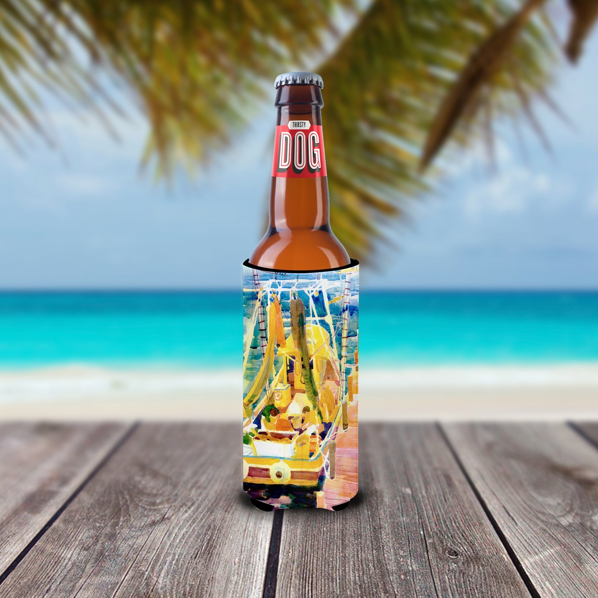 Shrimp Boats Slim Can Hugger , Insulated Foam Hugger for 12 oz Slim Cans, Beer Bottles & Water Bottles, Printed in USA