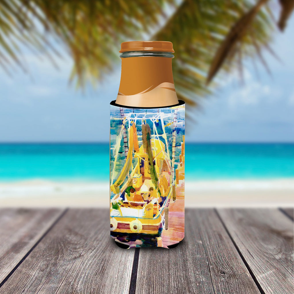 Shrimp Boats Slim Can Hugger , Insulated Foam Hugger for 12 oz Slim Cans, Beer Bottles & Water Bottles, Printed in USA