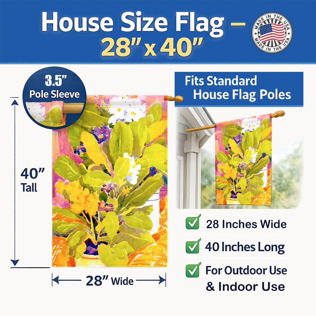 Flower House Flag 28x40 Porch Sleeve Pole Decorative Outside Yard Banner Artwork Wall Hanging, Polyester