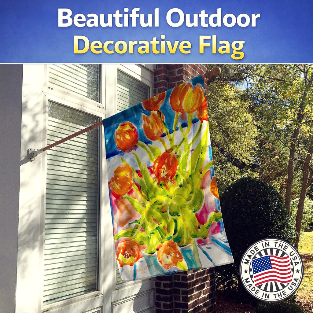 Flowers - Tulips House Flag 28x40 Porch Sleeve Pole Decorative Outside Yard Banner Artwork Wall Hanging, Polyester