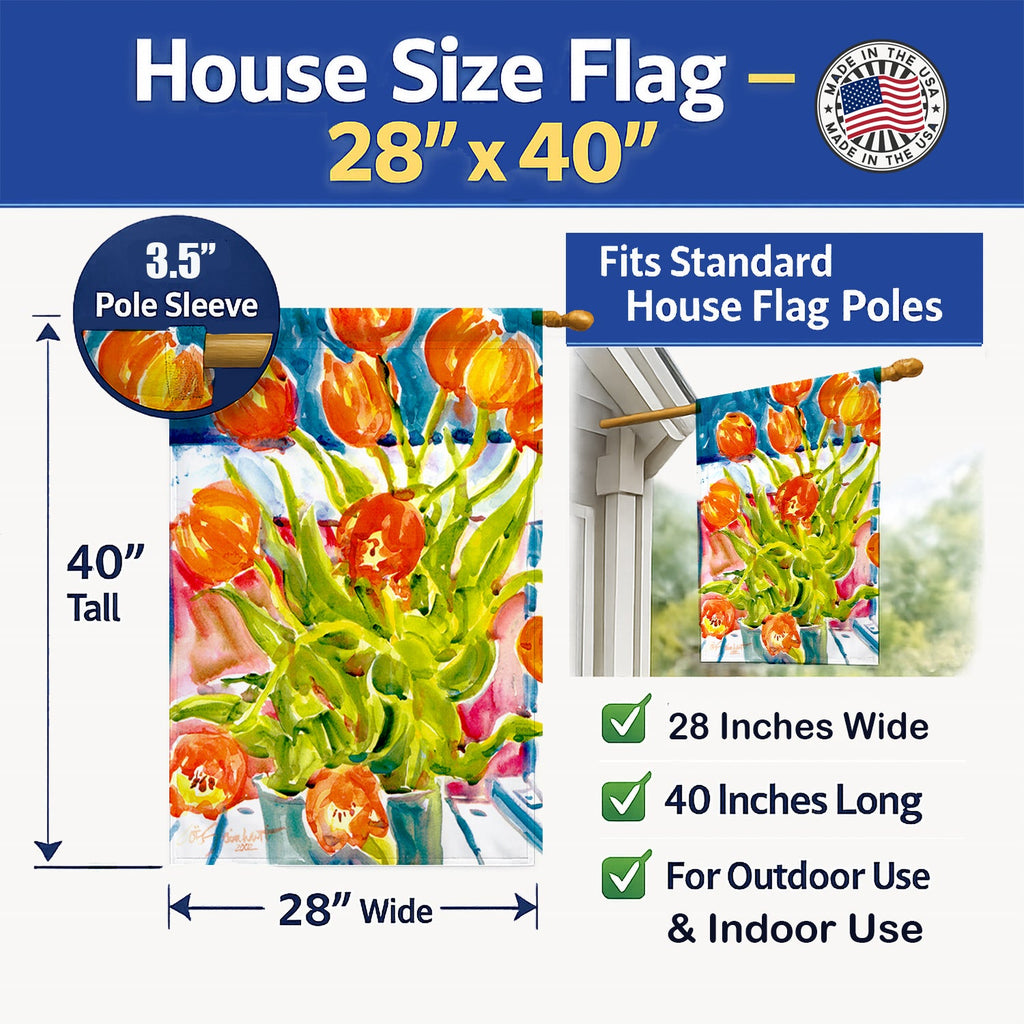 Flowers - Tulips House Flag 28x40 Porch Sleeve Pole Decorative Outside Yard Banner Artwork Wall Hanging, Polyester