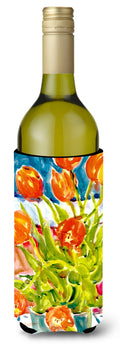 Flowers - Tulips Wine Bottle Hugger Gift Sleeve for Standard 750 ml Bottles, Insulated Reusable Also Fits Mini Shot & Pint Bottles