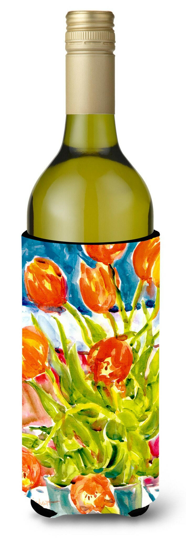 Flowers - Tulips Wine Bottle Hugger Gift Sleeve for Standard 750 ml Bottles, Insulated Reusable Also Fits Mini Shot & Pint Bottles