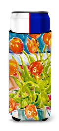 Flowers - Tulips Slim Can Hugger , Insulated Foam Hugger for 12 oz Slim Cans, Beer Bottles & Water Bottles, Printed in USA