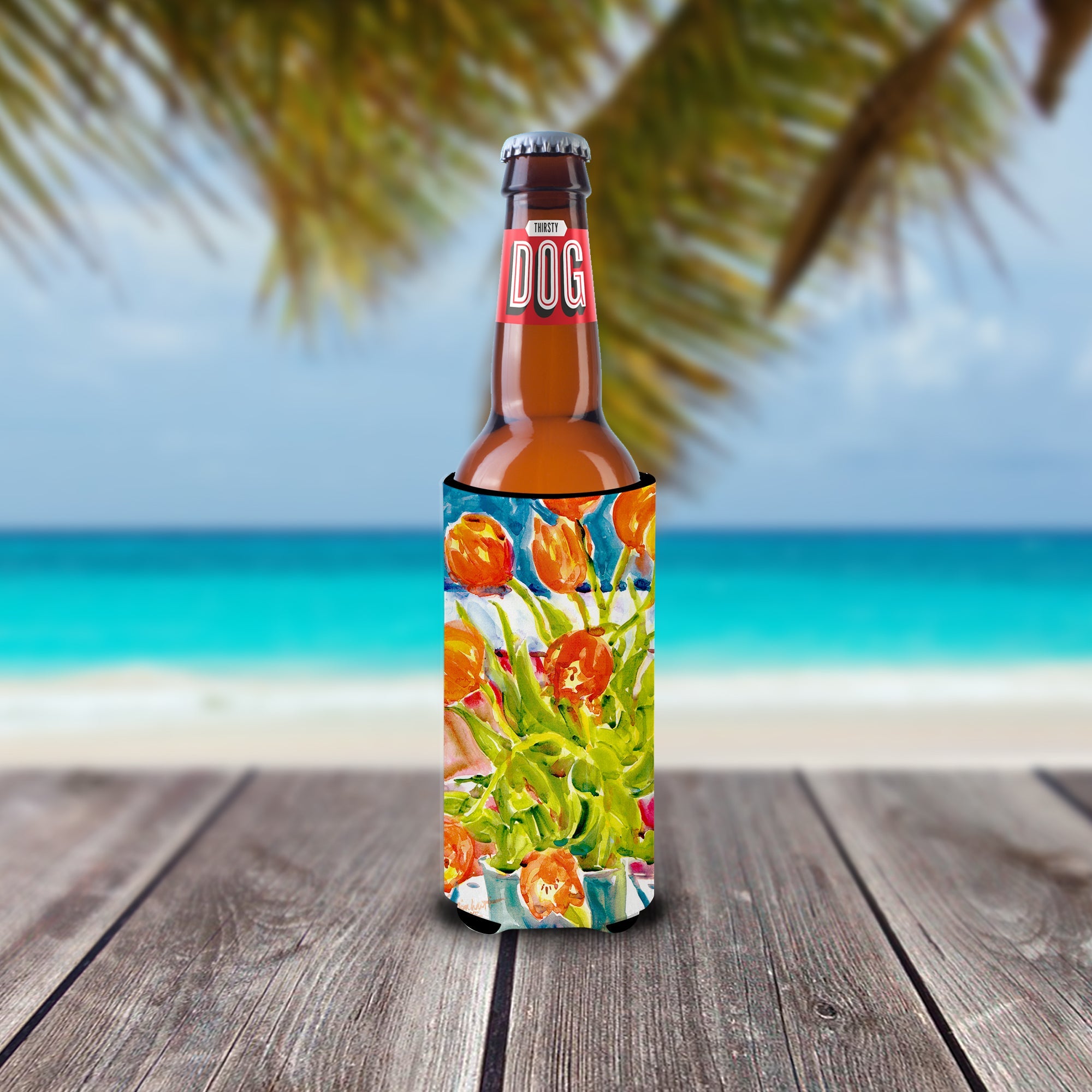 Flowers - Tulips Slim Can Hugger , Insulated Foam Hugger for 12 oz Slim Cans, Beer Bottles & Water Bottles, Printed in USA
