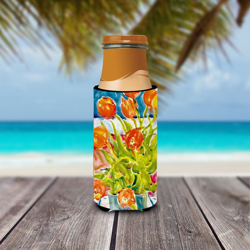 Flowers - Tulips Slim Can Hugger , Insulated Foam Hugger for 12 oz Slim Cans, Beer Bottles & Water Bottles, Printed in USA