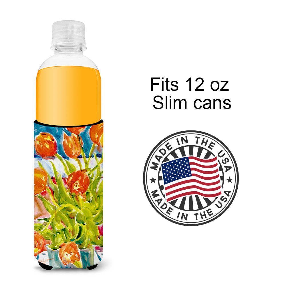 Flowers - Tulips Slim Can Hugger , Insulated Foam Hugger for 12 oz Slim Cans, Beer Bottles & Water Bottles, Printed in USA