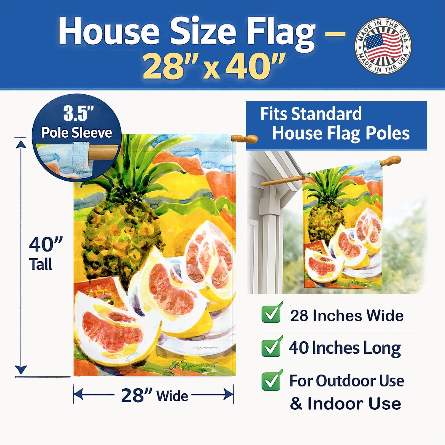 Pineapple House Flag 28x40 Porch Sleeve Pole Decorative Outside Yard Banner Artwork Wall Hanging, Polyester