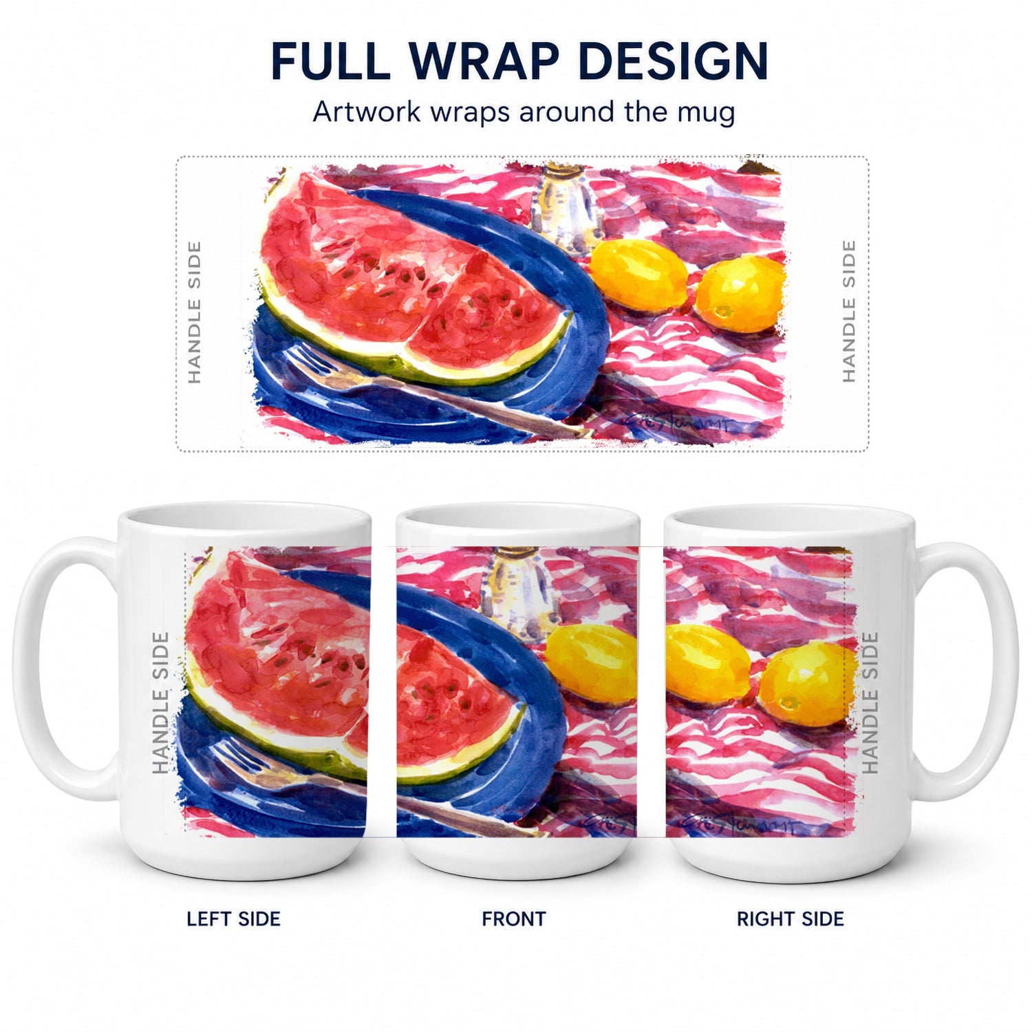Watermelon Ceramic Coffee Mug 15 oz Decorative Large C Handle Mug Cup for Tea, Cocoa Hot Chocolate