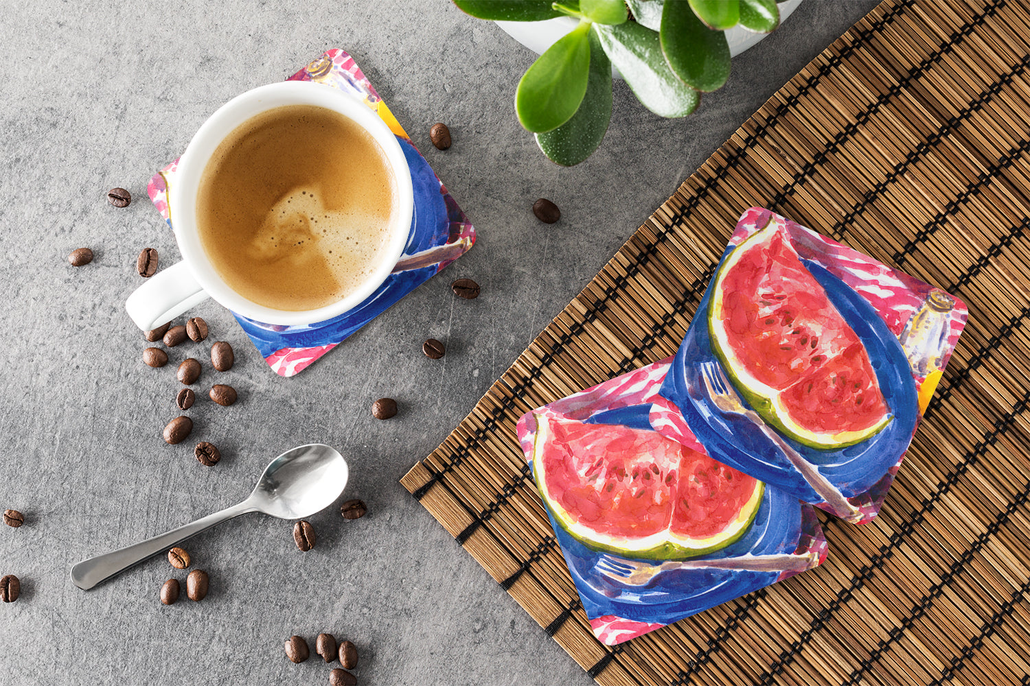 Watermelon Foam Coasters Set of 4 Cup Coasters for Indoor Outdoor, Tabletop Protection, Anti Slip, Mouse pad Material