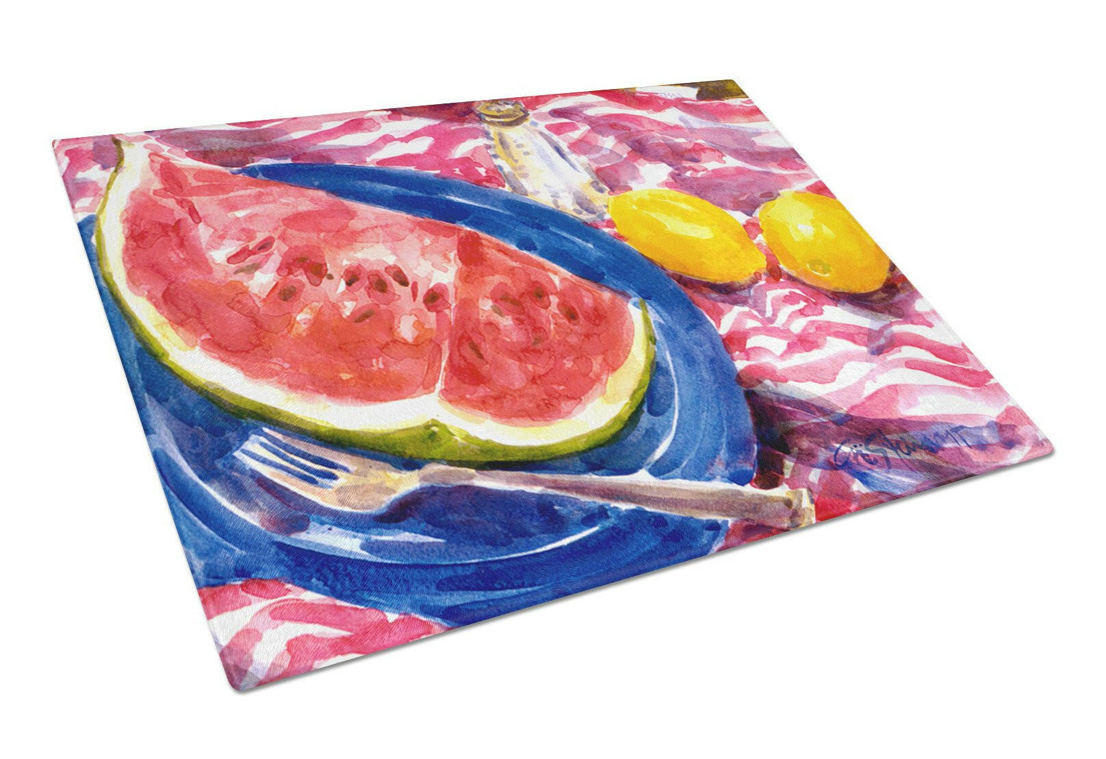 Watermelon Cutting Board Tempered Glass Kitchen Cutting Surface, Heat Resistant Chopping, Non-Slip Feet, Food Prep & Serving