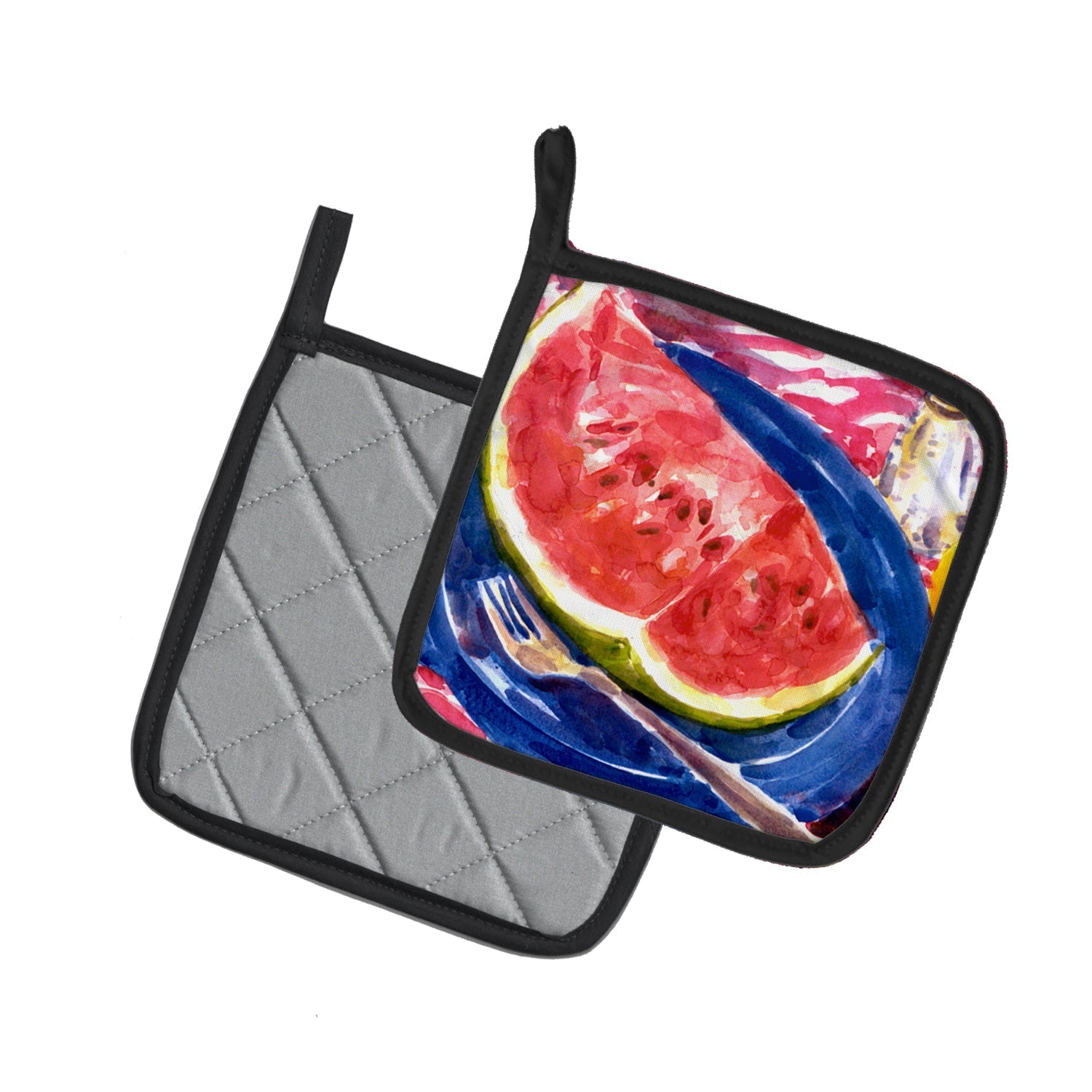 Watermelon Pot Holder Set of 2 Heat Resistant Quilted Hot Pads 7.5 x 7.5 Inch, Insulated Kitchen Trivets for Cooking & Baking
