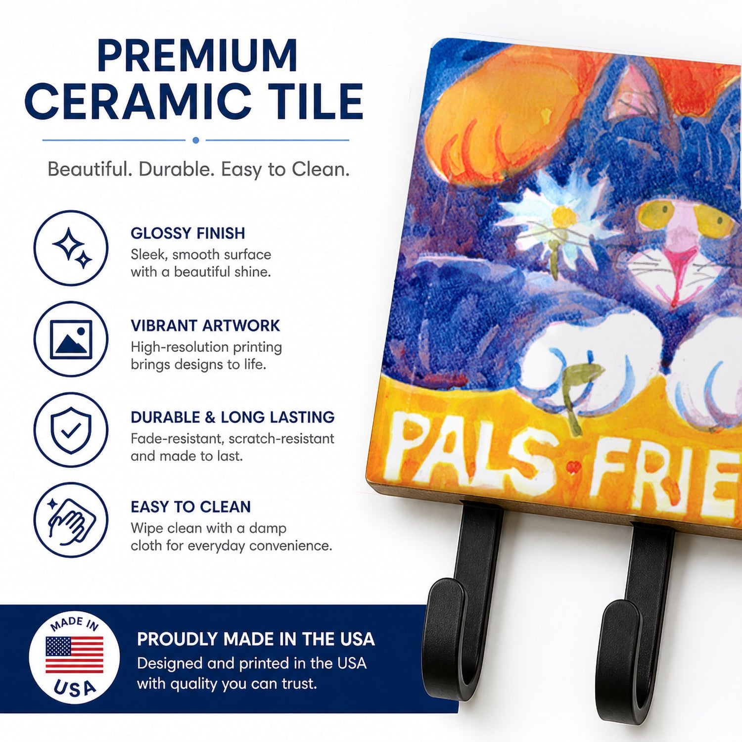 Cats Pals Friends Buds Leash or Key Holder Wall Hooks, Coat Rack Wall Mount, for Hanging Keys, Towels, Aprons, Leashes