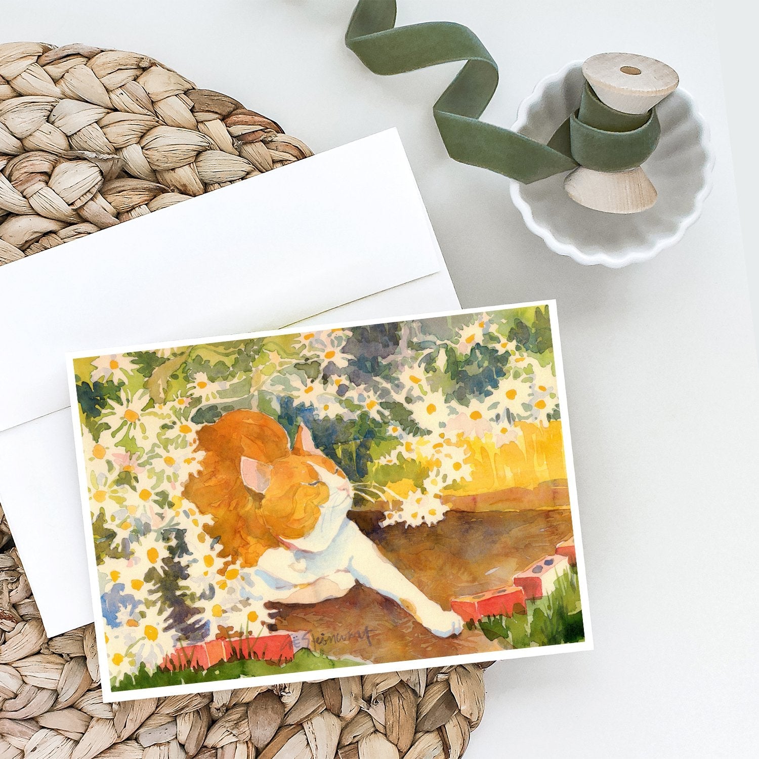 Cat Greeting Cards Pack of 8 Blank Cards with Envelopes Whimsical A7 Size 5x7