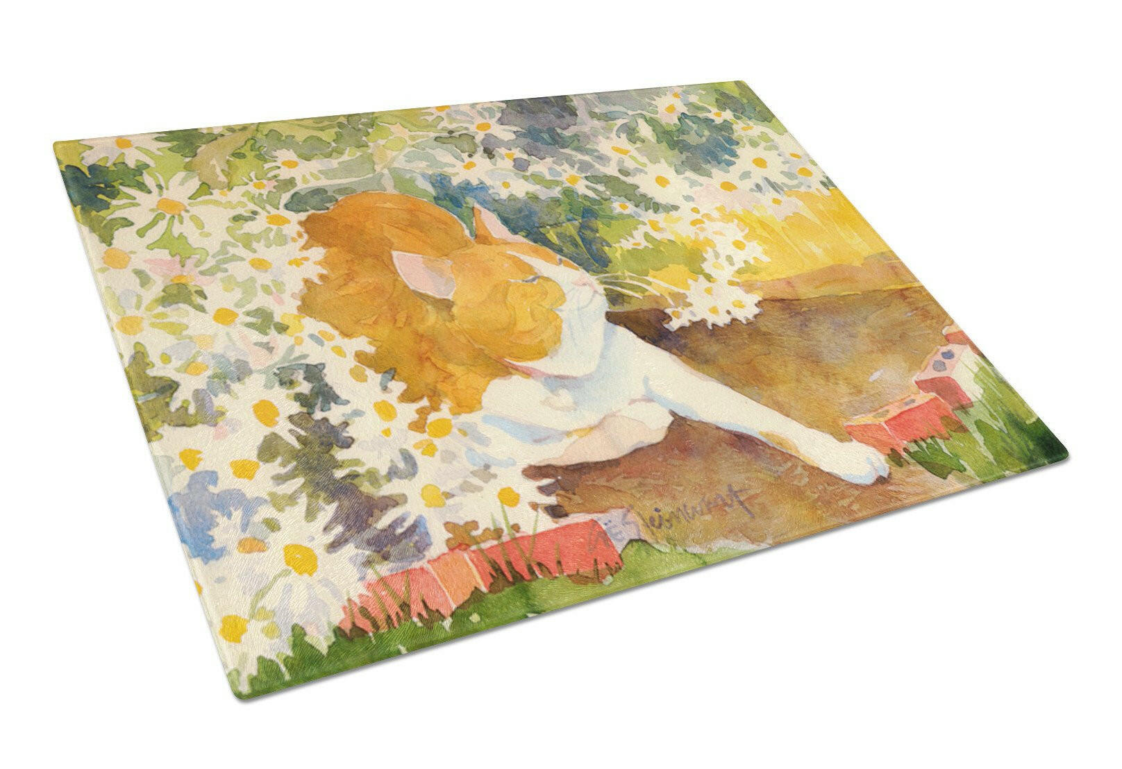 Cat Cutting Board Tempered Glass Kitchen Cutting Surface, Heat Resistant Chopping, Non-Slip Feet, Food Prep & Serving