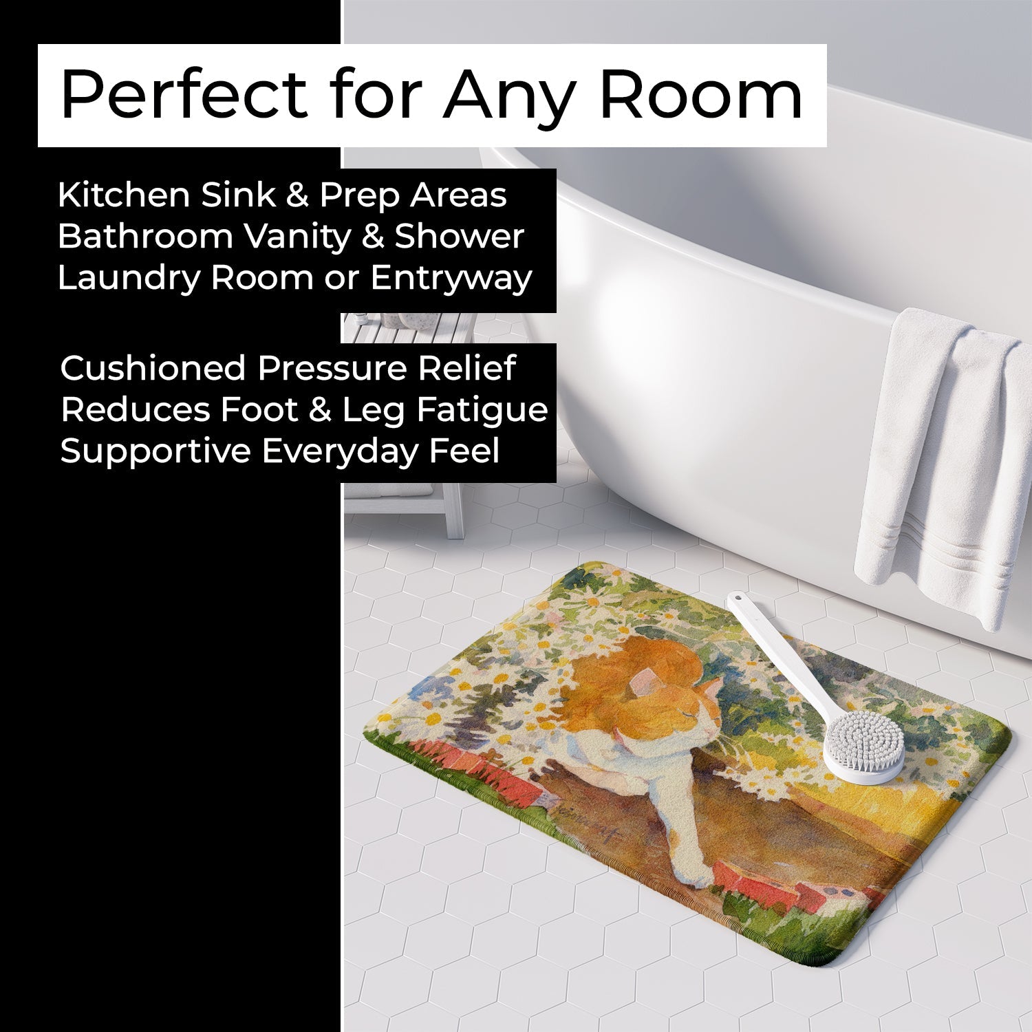 Cat Memory Foam Kitchen Mat Machine Washable Anti-Fatigue Cushion Comfort Bath or Kitchen Rug