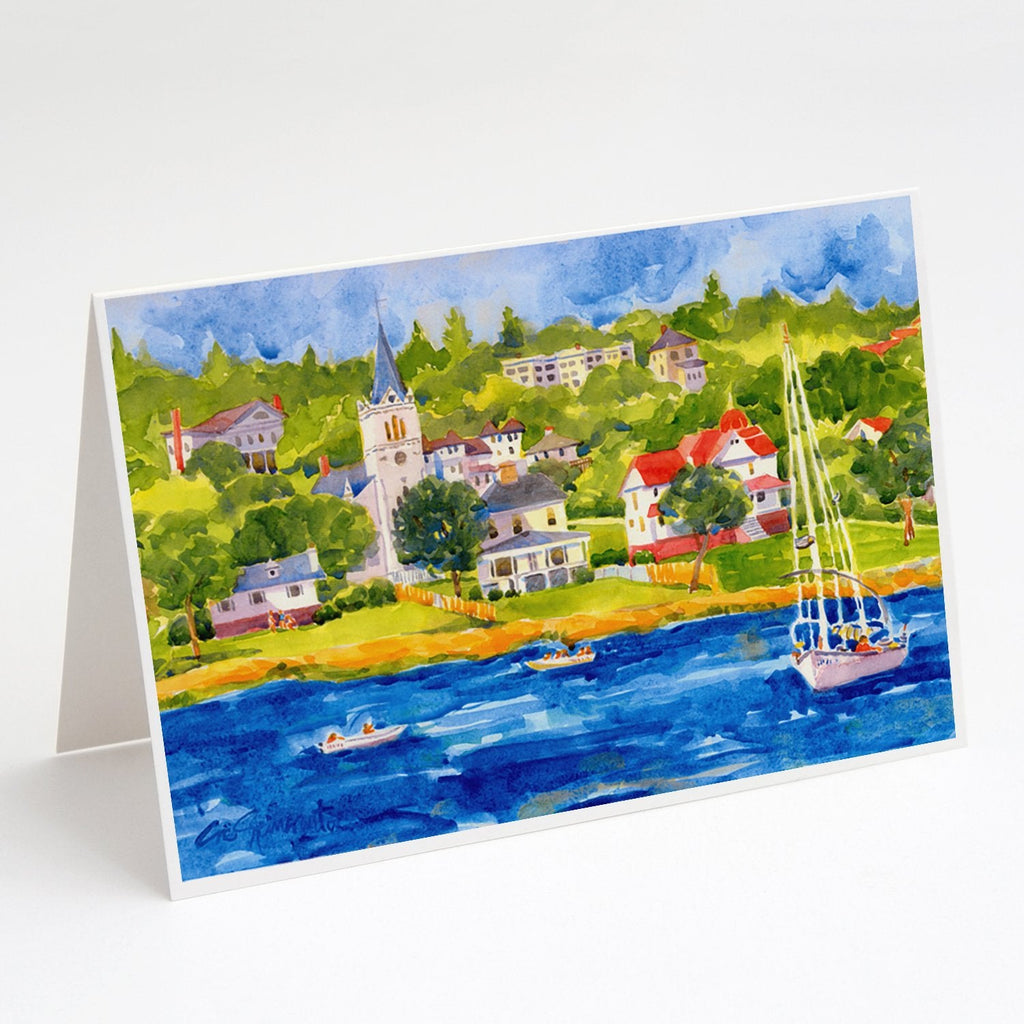 Harbour Scene with Sailboat Greeting Cards Pack of 8 Blank Cards with Envelopes Whimsical A7 Size 5x7