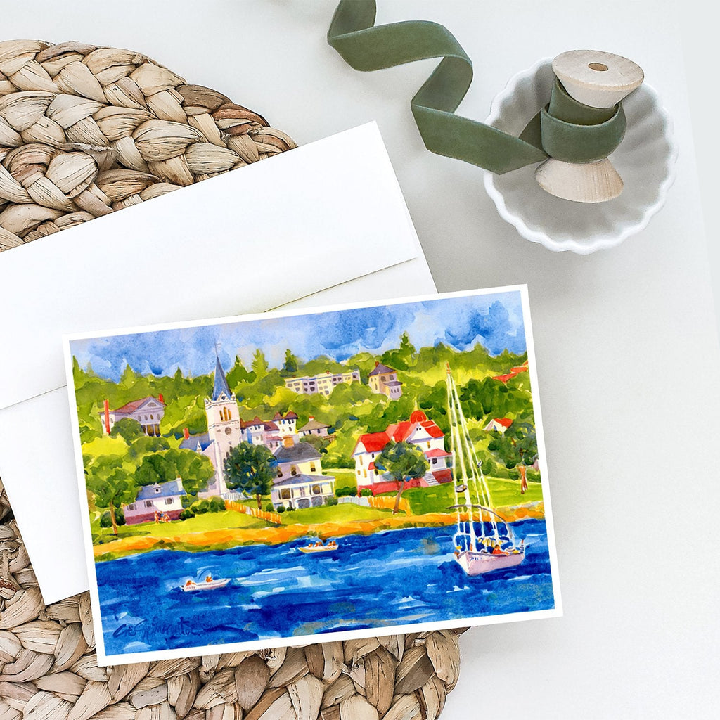 Harbour Scene with Sailboat Greeting Cards Pack of 8 Blank Cards with Envelopes Whimsical A7 Size 5x7