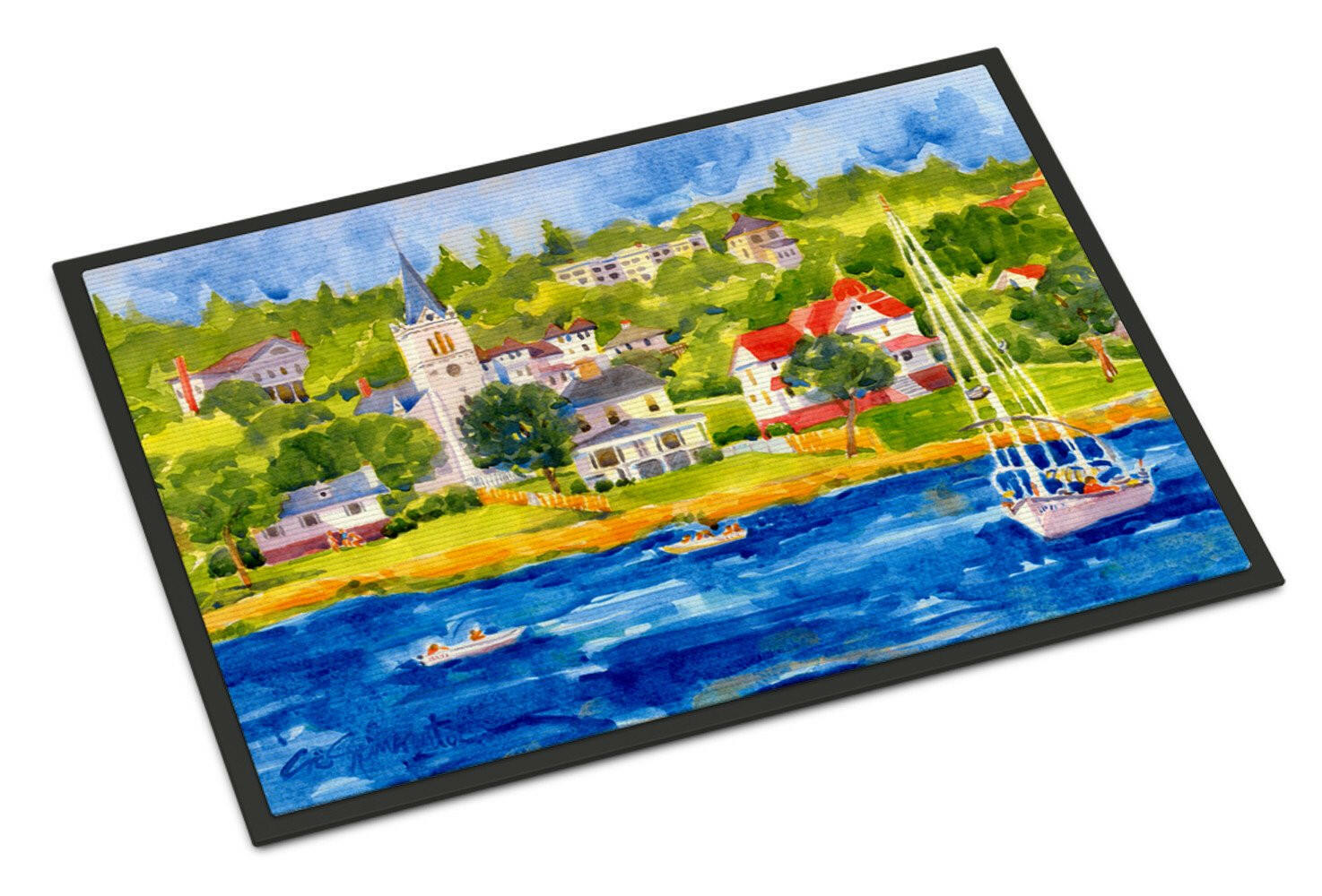 Harbour Scene with Sailboat Doormat Indoor Outdoor 18H X 27W Front Door Mat Rugs for Entryway, Non Slip Washable