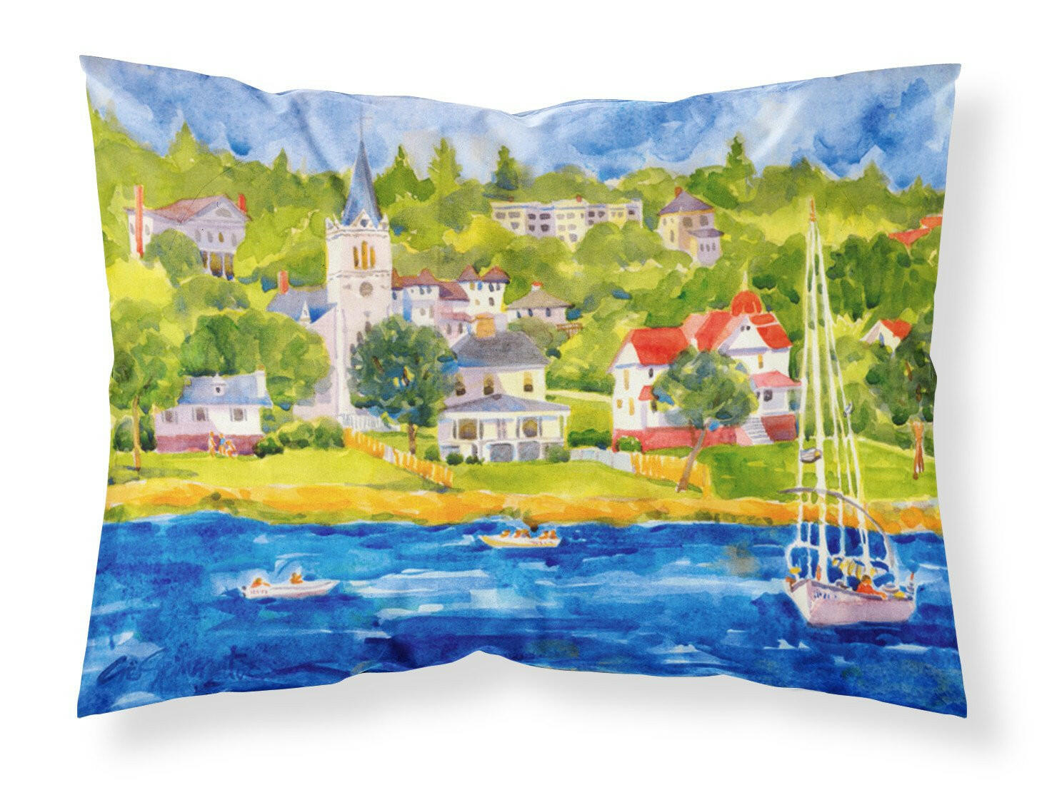 Harbour Scene with Sailboat Standard Pillowcase Lightweight Super Soft Easy Care Decorative Artwork Pillowcase, Standard