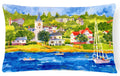 Harbour Scene with Sailboat Decorative Throw Pillow 12x16 Indoor Outdoor Accent Cushion, Fabric Cover with Insert for Sofa, Bed, Porch & Living Room