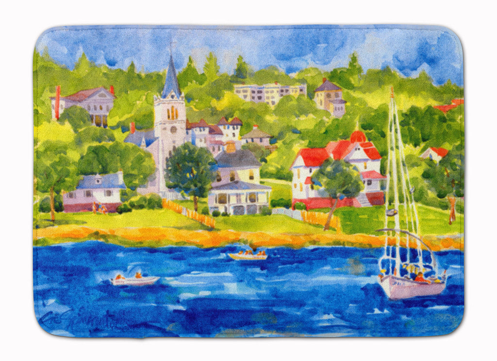 Harbour Scene with Sailboat Memory Foam Kitchen Mat Machine Washable Anti-Fatigue Cushion Comfort Bath or Kitchen Rug