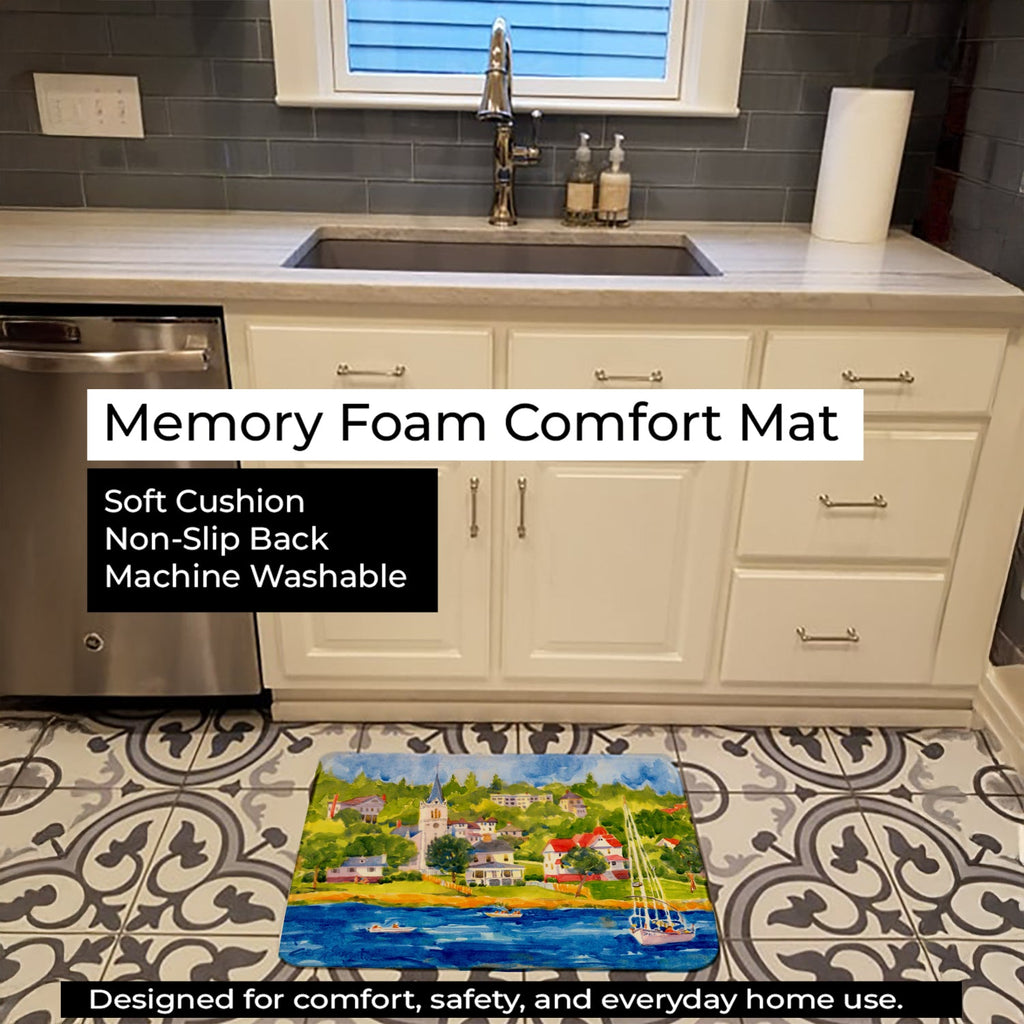 Harbour Scene with Sailboat Memory Foam Kitchen Mat Machine Washable Anti-Fatigue Cushion Comfort Bath or Kitchen Rug