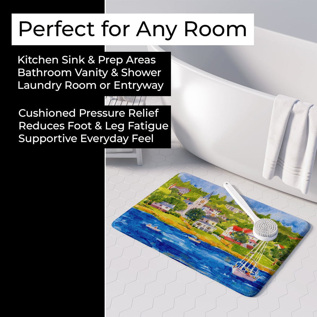 Harbour Scene with Sailboat Memory Foam Kitchen Mat Machine Washable Anti-Fatigue Cushion Comfort Bath or Kitchen Rug