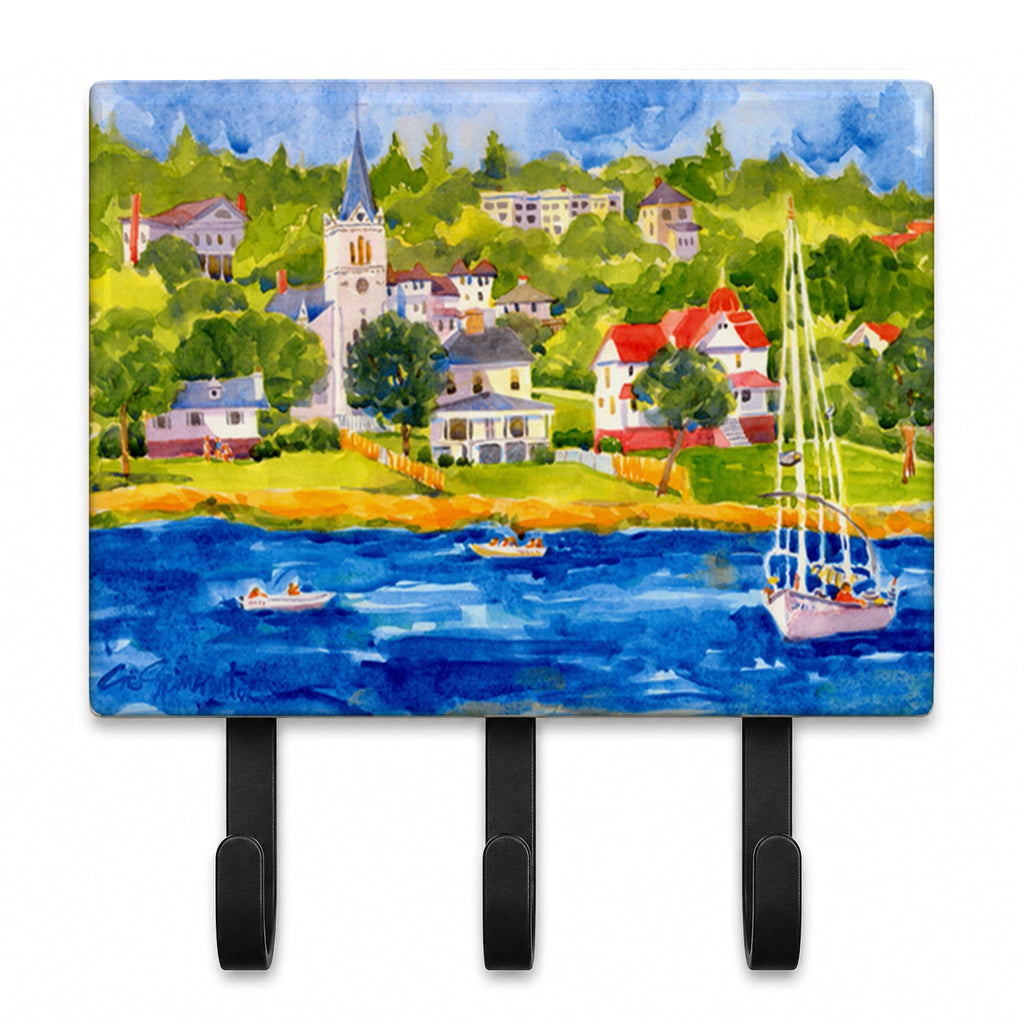 Harbour Scene with Sailboat Leash or Key Holder Wall Hooks, Coat Rack Wall Mount, for Hanging Keys, Towels, Aprons, Leashes
