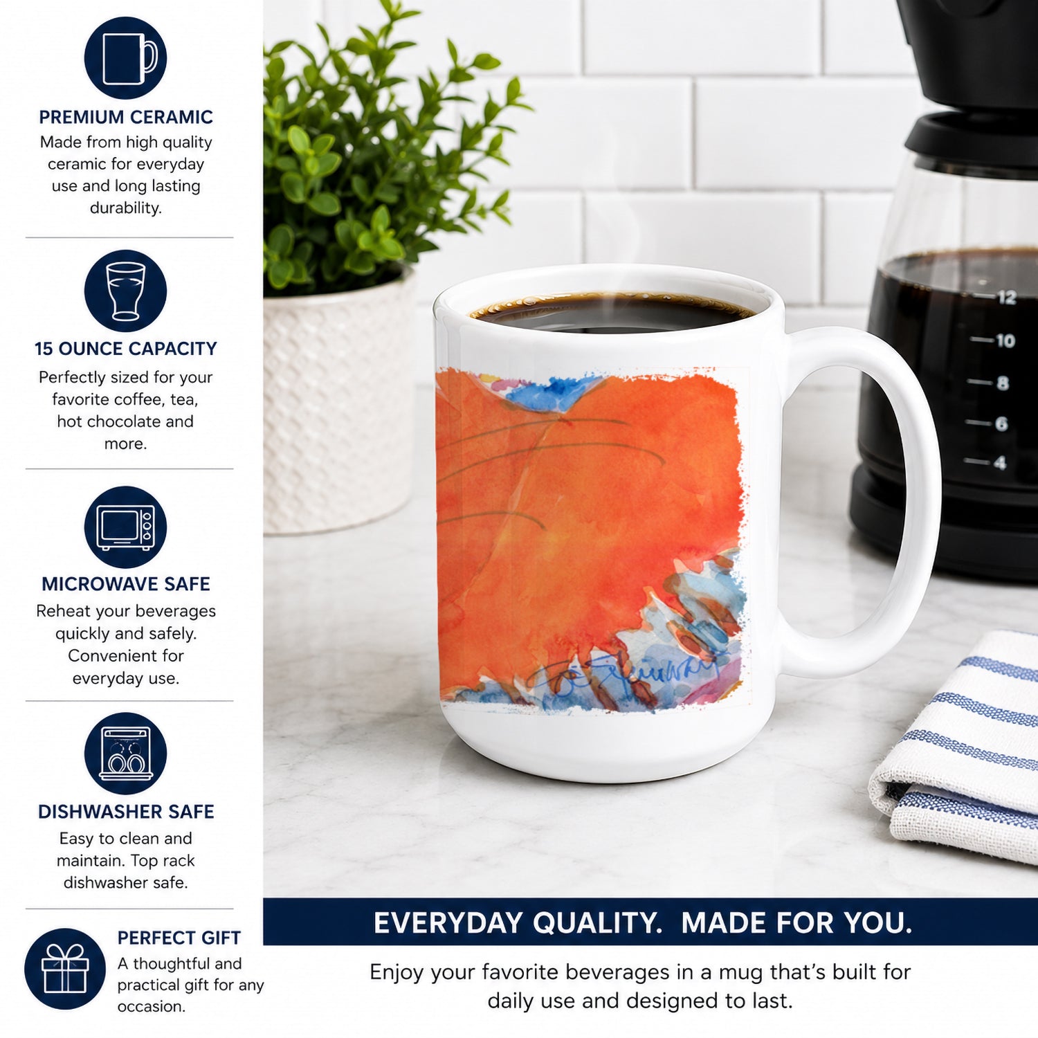 Cat Ceramic Coffee Mug 15 oz Decorative Large C Handle Mug Cup for Tea, Cocoa Hot Chocolate