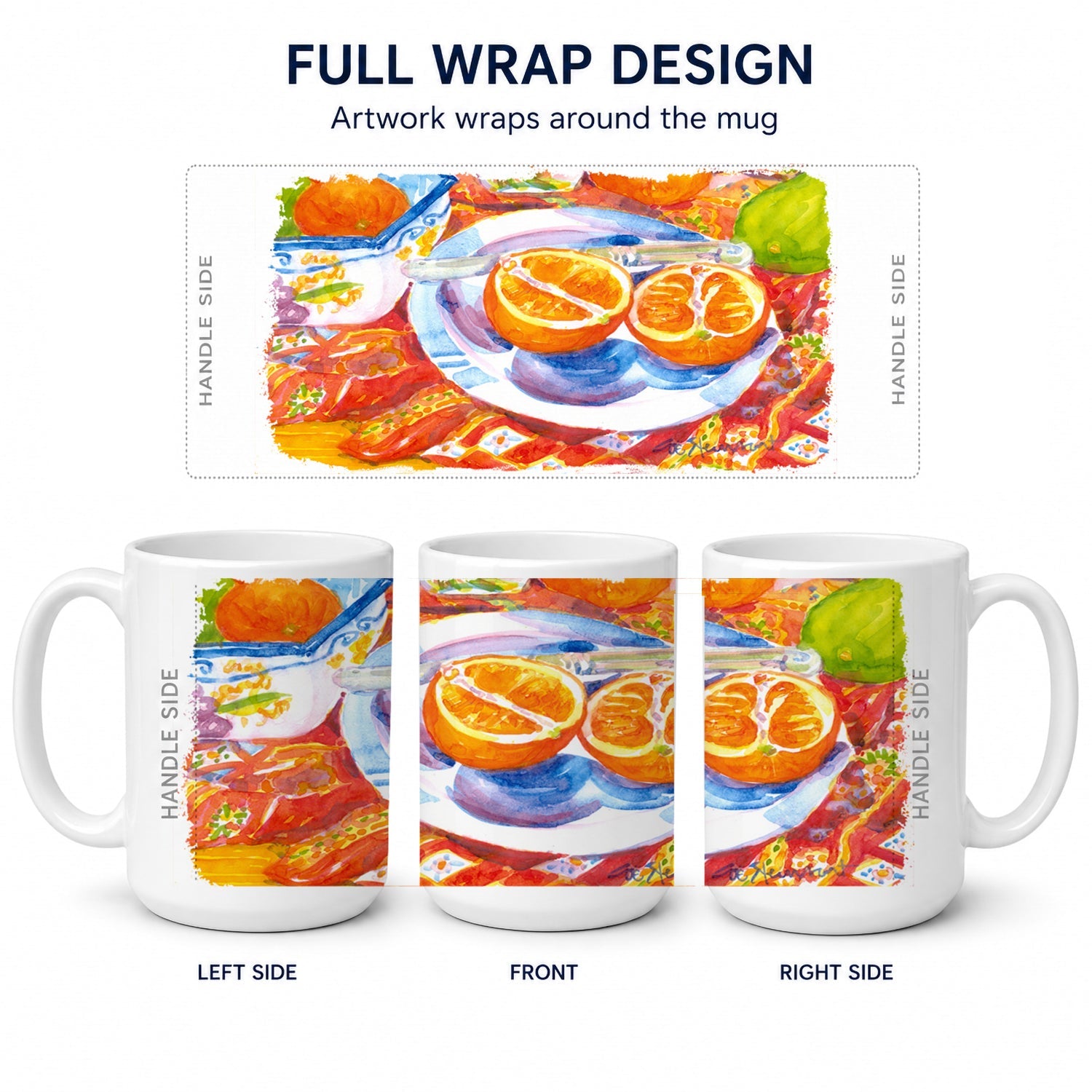 Florida Oranges Sliced for breakfast Ceramic Coffee Mug 15 oz Decorative Large C Handle Mug Cup for Tea, Cocoa Hot Chocolate