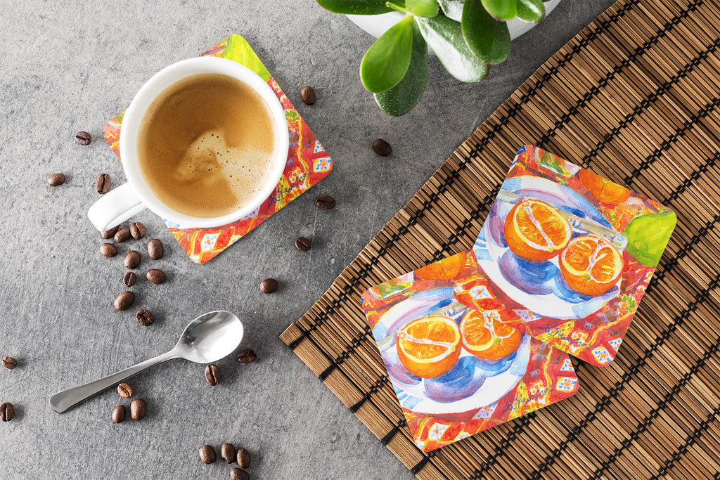 Florida Oranges Sliced for breakfast Foam Coasters Set of 4 Cup Coasters for Indoor Outdoor, Tabletop Protection, Anti Slip, Mouse pad Material