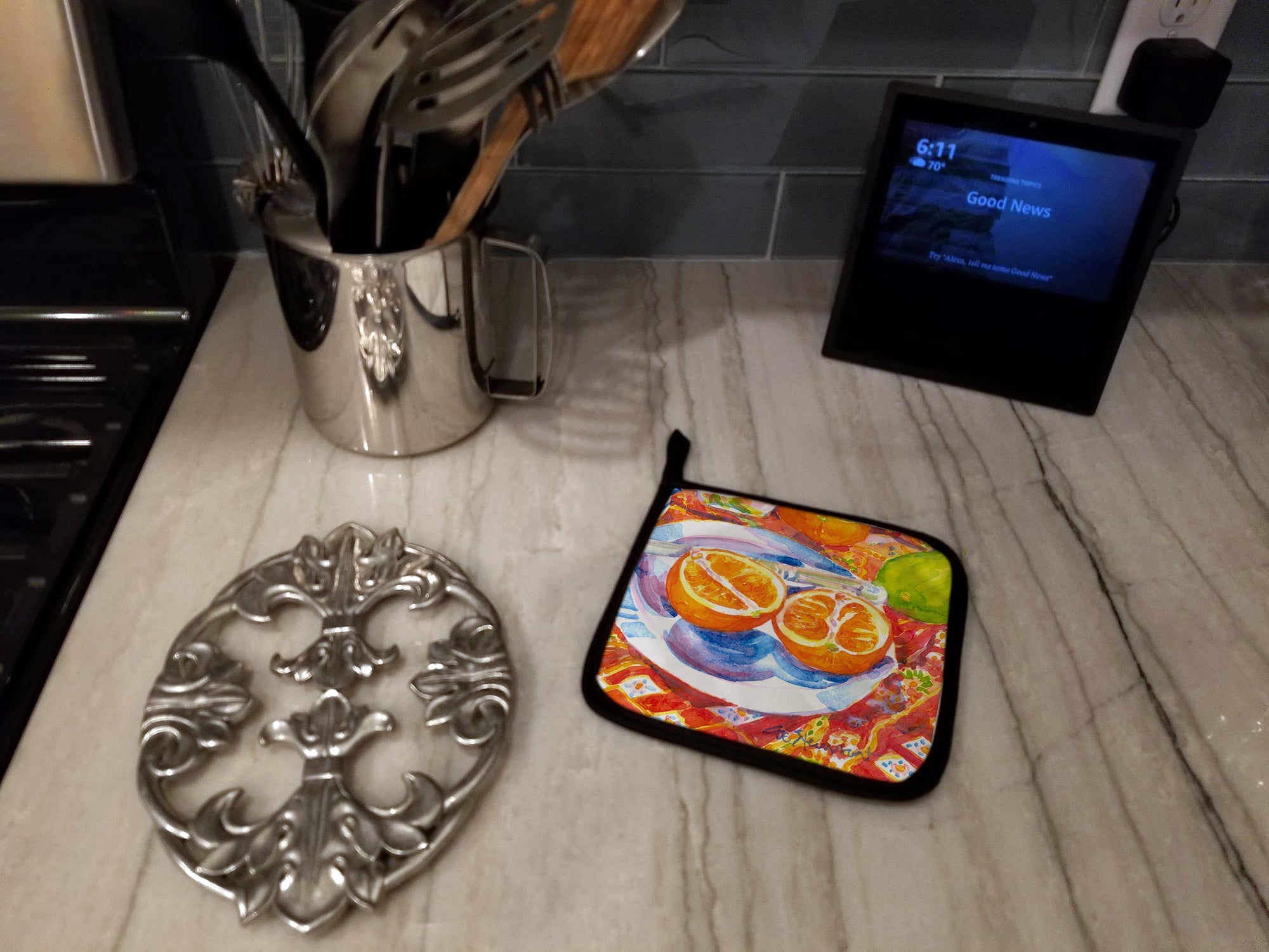 Florida Oranges Sliced for breakfast Pot Holder Set of 2 Heat Resistant Quilted Hot Pads 7.5 x 7.5 Inch, Insulated Kitchen Trivets for Cooking & Baking