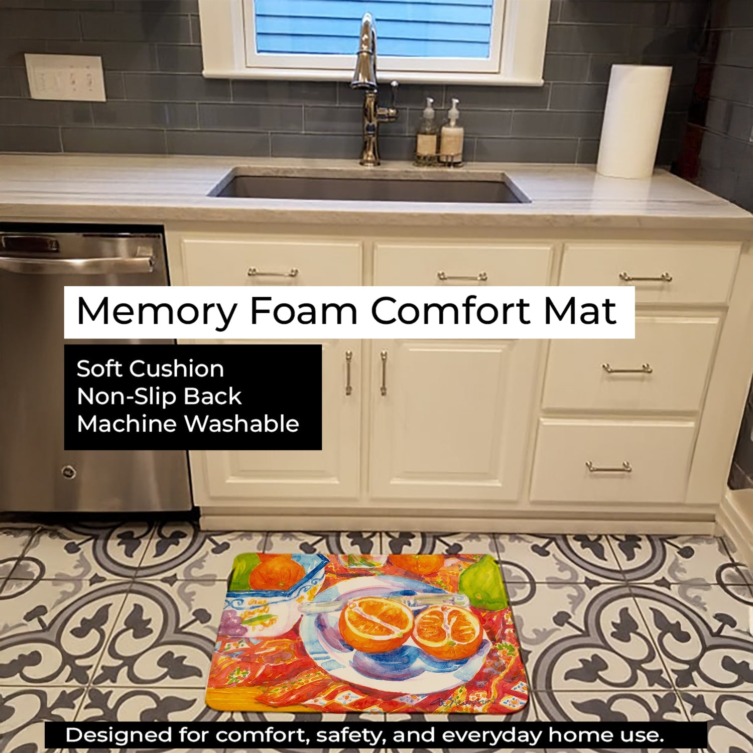 Florida Oranges Sliced for breakfast Memory Foam Kitchen Mat Machine Washable Anti-Fatigue Cushion Comfort Bath or Kitchen Rug