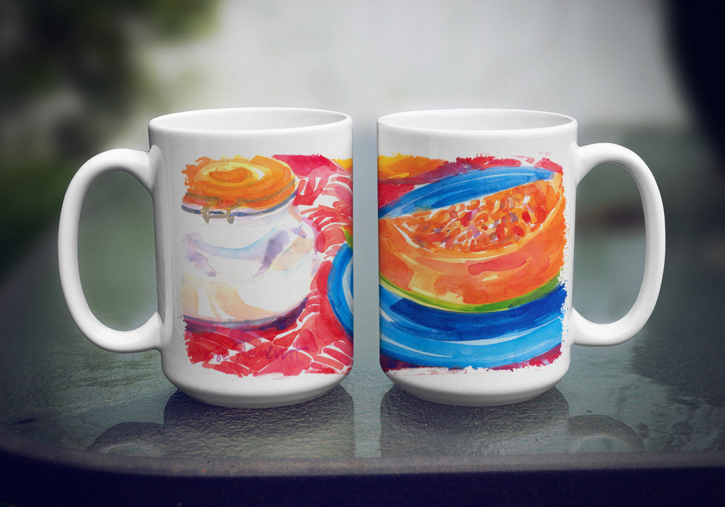 A Slice of Cantelope Ceramic Coffee Mug 15 oz Decorative Large C Handle Mug Cup for Tea, Cocoa Hot Chocolate