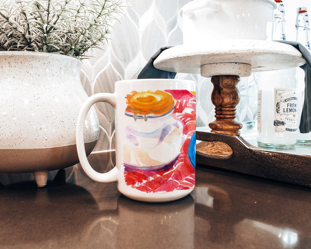 A Slice of Cantelope Ceramic Coffee Mug 15 oz Decorative Large C Handle Mug Cup for Tea, Cocoa Hot Chocolate