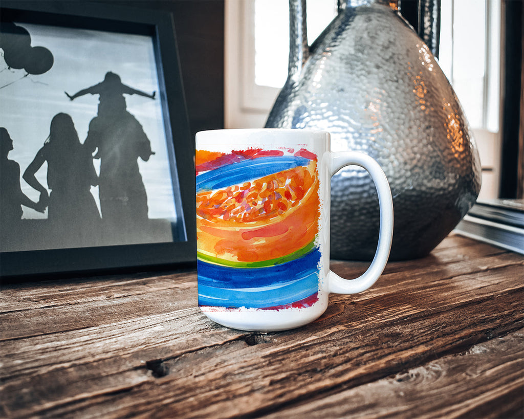 A Slice of Cantelope Ceramic Coffee Mug 15 oz Decorative Large C Handle Mug Cup for Tea, Cocoa Hot Chocolate