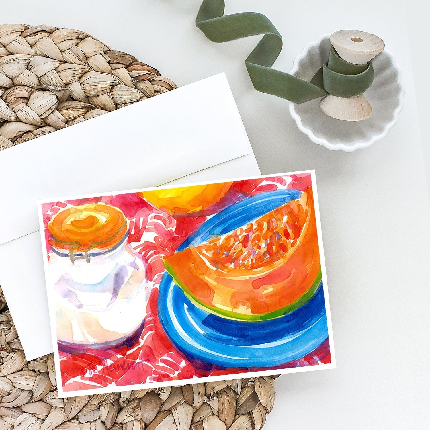 A Slice of Cantelope Greeting Cards Pack of 8 Blank Cards with Envelopes Whimsical A7 Size 5x7