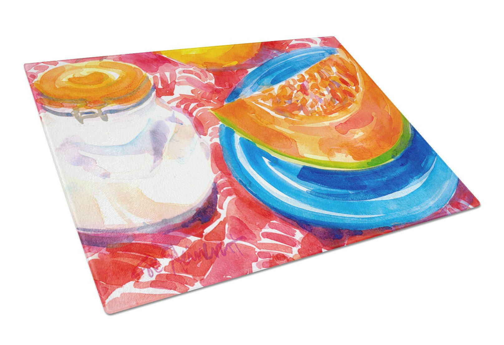 A Slice of Cantelope Cutting Board Tempered Glass Kitchen Cutting Surface, Heat Resistant Chopping, Non-Slip Feet, Food Prep & Serving