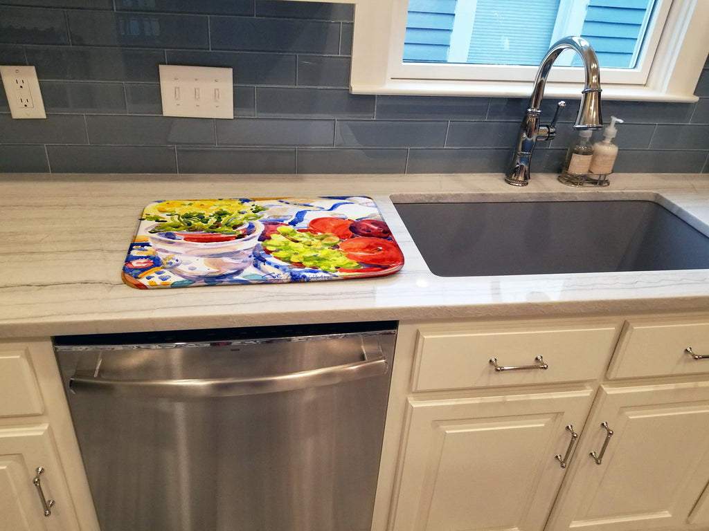 Apples, Plums and Grapes with Flowers Dish Drying Mat Absorbent Dish Drying Mat Pad for Kitchen Counter Dish Drainer Mat for Countertop, 14 x 21", Multicolor
