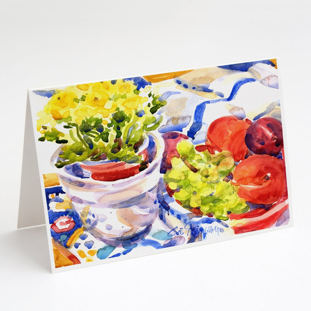 Apples, Plums and Grapes with Flowers Greeting Cards Pack of 8 Blank Cards with Envelopes Whimsical A7 Size 5x7