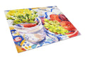 Apples, Plums and Grapes with Flowers Cutting Board Tempered Glass Kitchen Cutting Surface, Heat Resistant Chopping, Non-Slip Feet, Food Prep & Serving