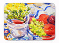 Apples, Plums and Grapes with Flowers Memory Foam Kitchen Mat Machine Washable Anti-Fatigue Cushion Comfort Bath or Kitchen Rug