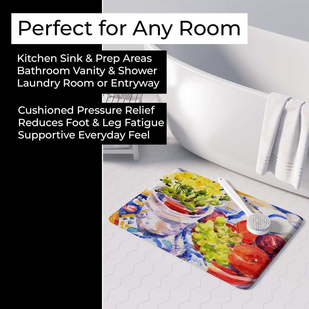 Apples, Plums and Grapes with Flowers Memory Foam Kitchen Mat Machine Washable Anti-Fatigue Cushion Comfort Bath or Kitchen Rug