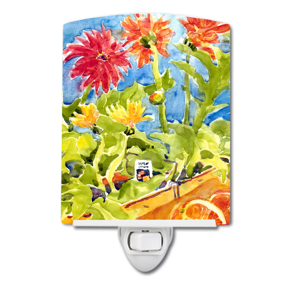 Flower - Gerber Daisies Ceramic Night Light Compact, UL-Certified, Ideal for Bedroom, Bathroom, Nursery, Hallway, Kitchen, 6x4x3, Multicolor