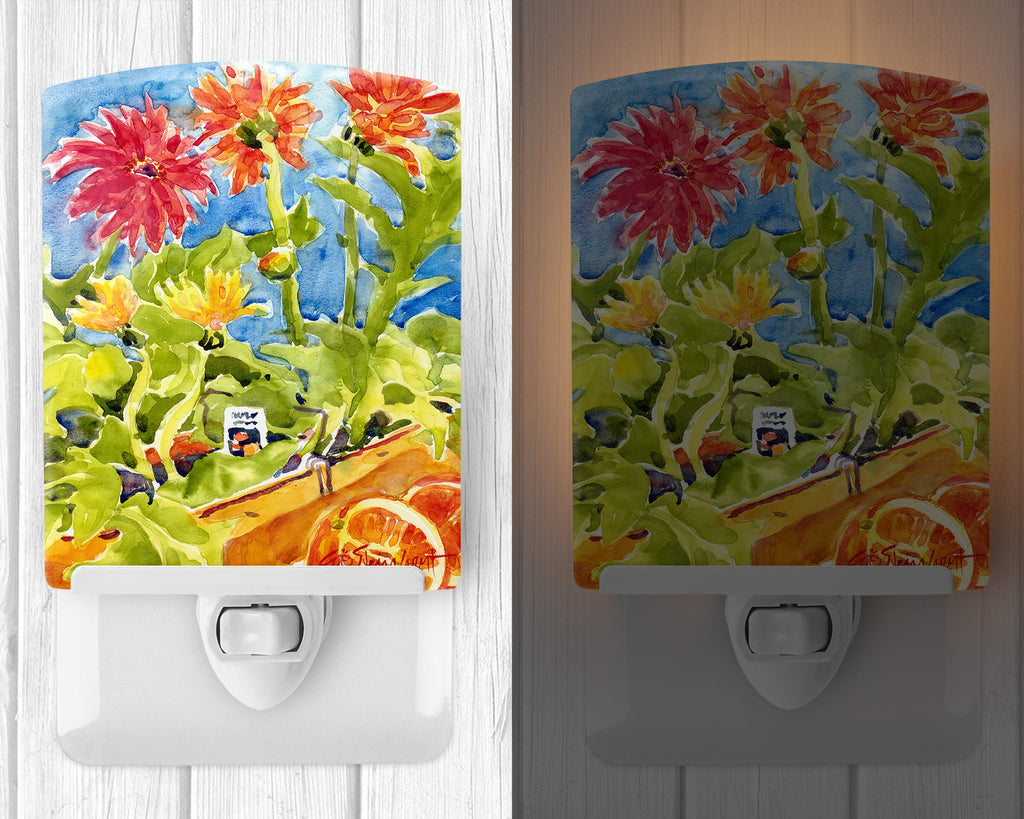 Flower - Gerber Daisies Ceramic Night Light Compact, UL-Certified, Ideal for Bedroom, Bathroom, Nursery, Hallway, Kitchen, 6x4x3, Multicolor