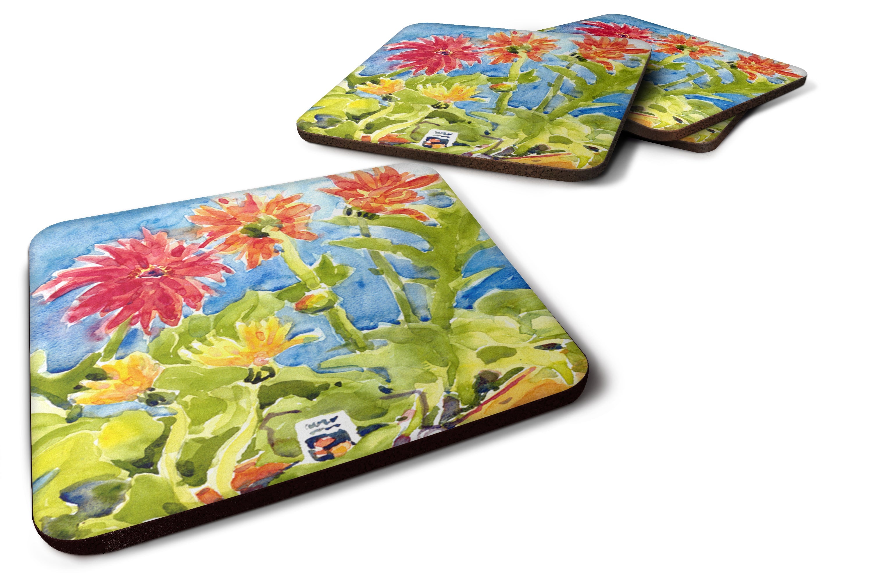 Flower - Gerber Daisies Foam Coasters Set of 4 Cup Coasters for Indoor Outdoor, Tabletop Protection, Anti Slip, Mouse pad Material