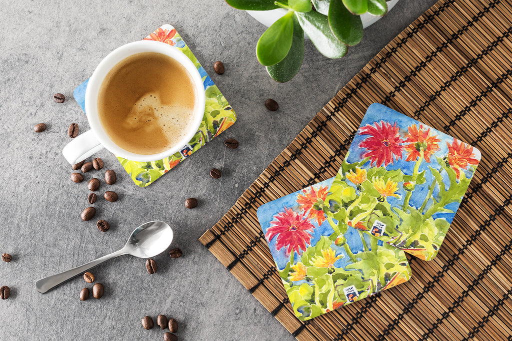 Flower - Gerber Daisies Foam Coasters Set of 4 Cup Coasters for Indoor Outdoor, Tabletop Protection, Anti Slip, Mouse pad Material